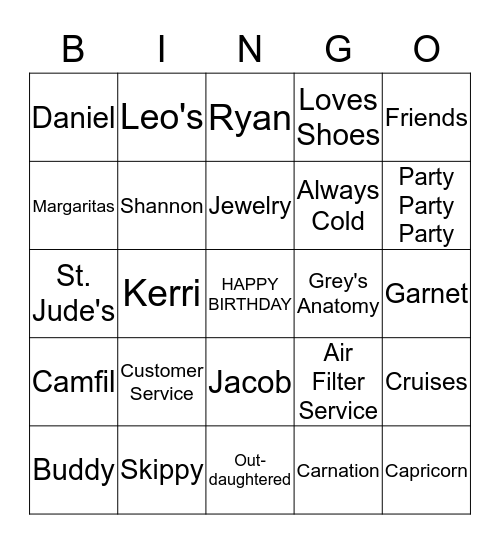Mary Ellen's Birthday Bingo Card
