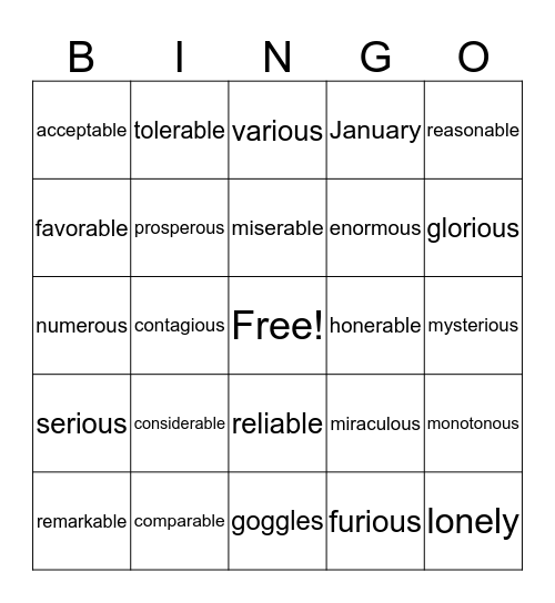 Untitled Bingo Card