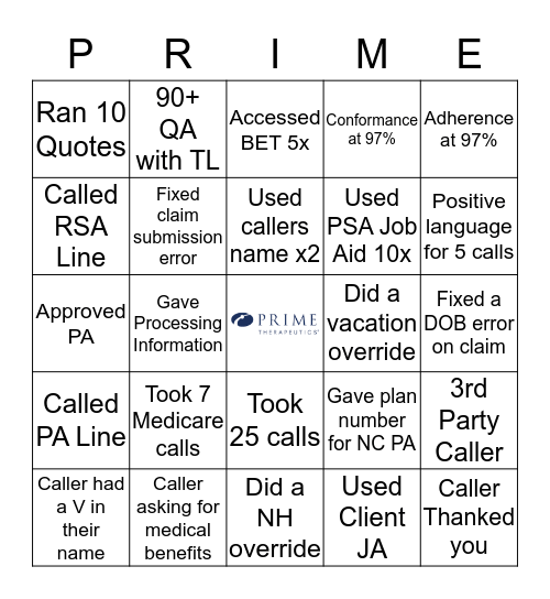 Prime Bingo Card