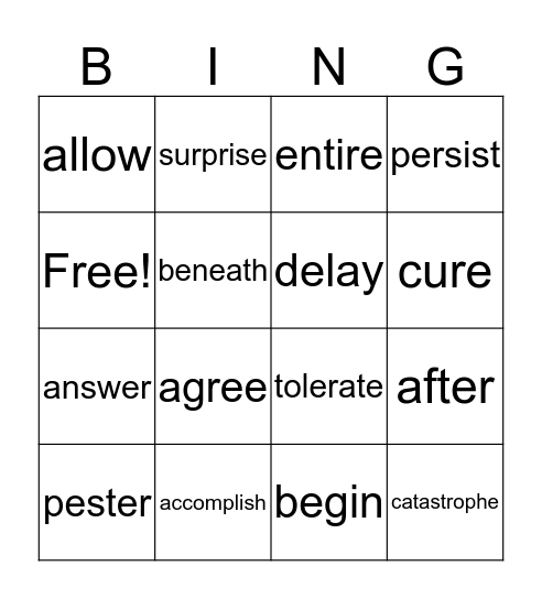 Synonym Bingo L8 Bingo Card