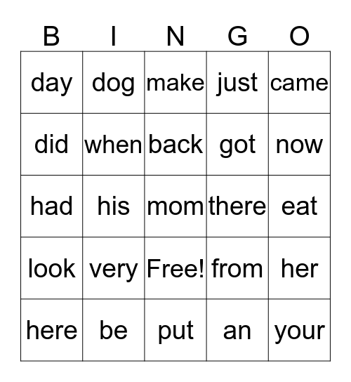 Site Word BINGO - H Bingo Card