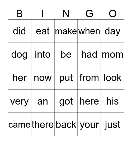 Site Word BINGO - H Bingo Card