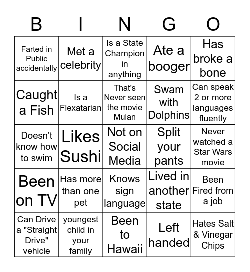 CONNECT GTKY BINGO Card
