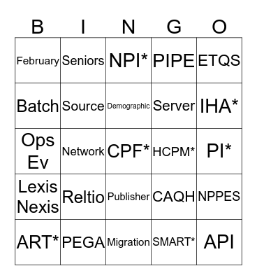 PDA Bingo Card