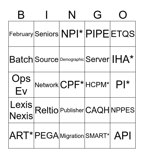 PDA Bingo Card