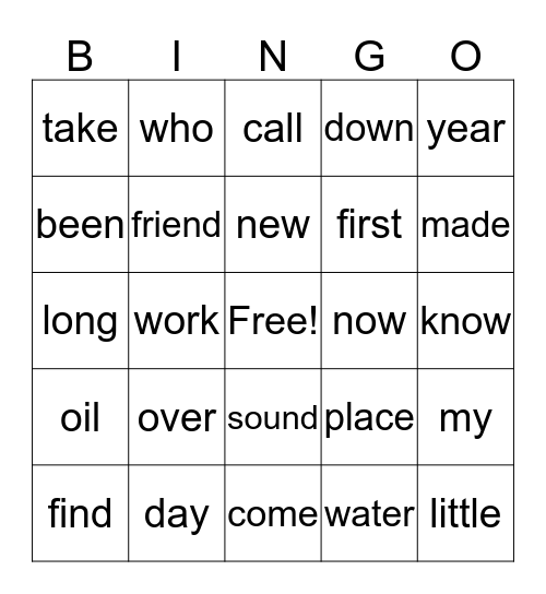 Most Common Words 9-11 Bingo Card