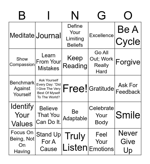 Excellence Bingo Card