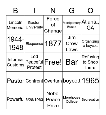 MLK Bingo Card