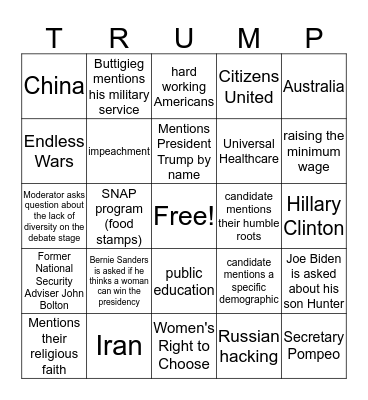 January 14th Dem Debate #1 Bingo Card