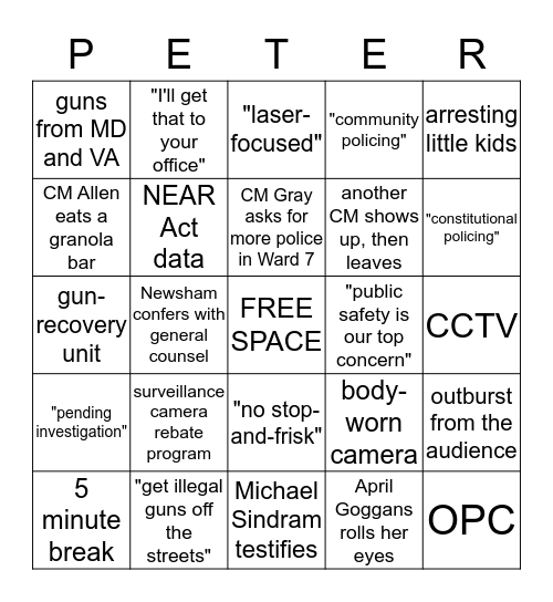 MPD Performance Oversight Bingo Card