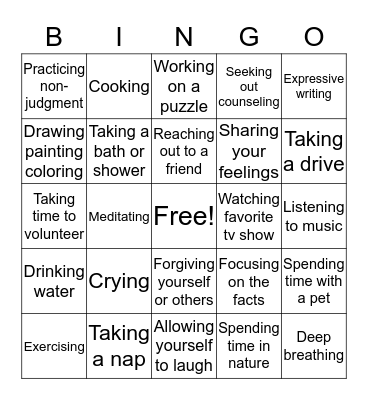 Healthy Coping Skills Bingo Card