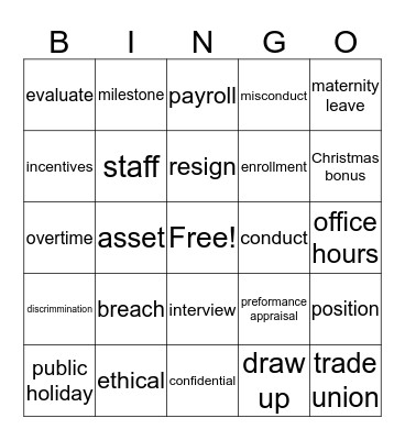 HR Bingo! Bingo Card