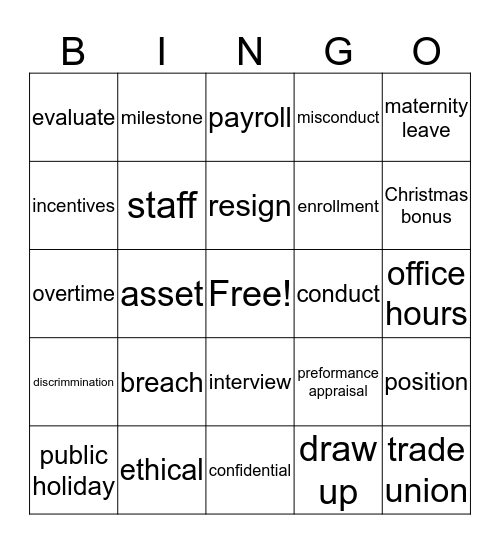 HR Bingo! Bingo Card