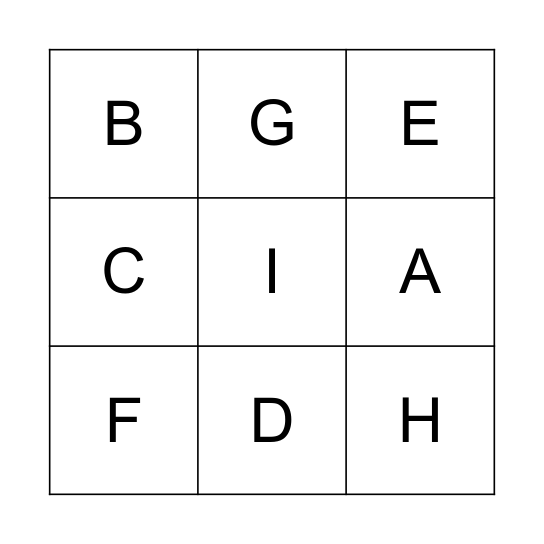 A -  I Bingo Card