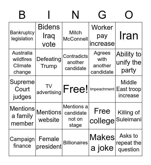 January 14 Bingo Card