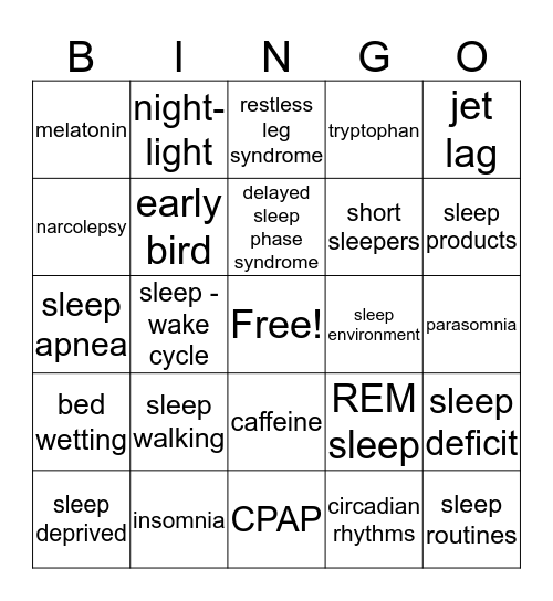 Wellness Chapter 3: Sleep BINGO  Bingo Card