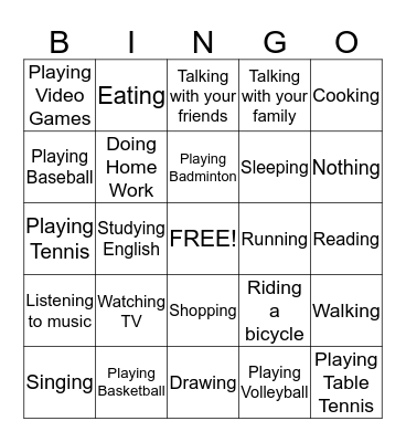 What were you doing yesterday? Bingo Card