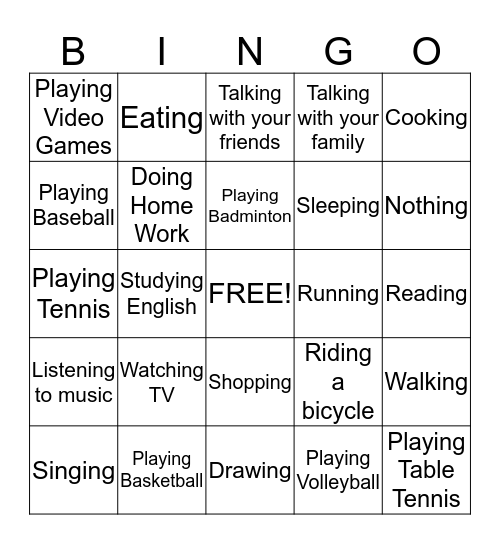 What were you doing yesterday? Bingo Card