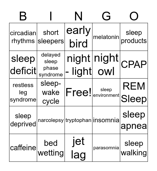 Wellness Chapter 3 - Sleep Bingo Card