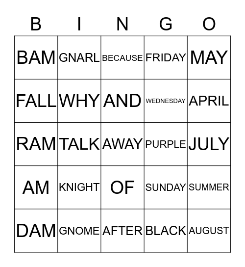 Untitled Bingo Card