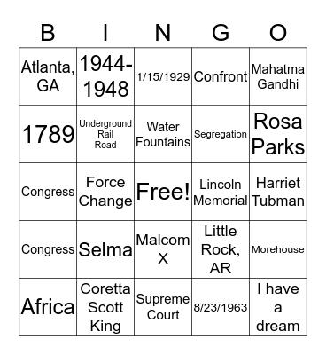 MLK Bingo Card