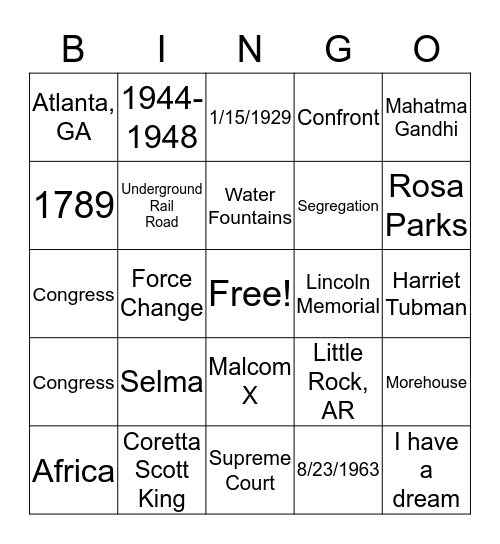 MLK Bingo Card