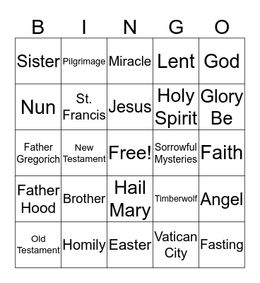 Catholic Bingo Card