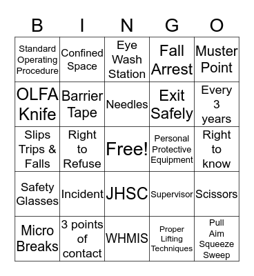 REFLEX Safety  Bingo Card