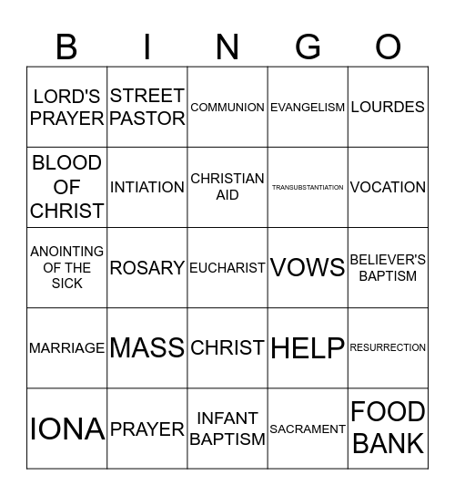 Christian Pracices Bingo Card