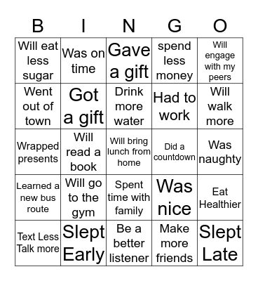 New Year's Bingo Card