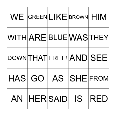 SIGHT WORDS Bingo Card