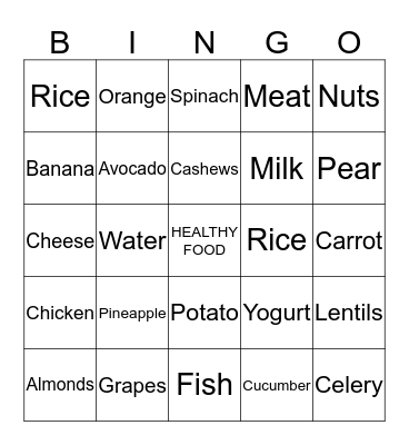 Healthy food Bingo Card