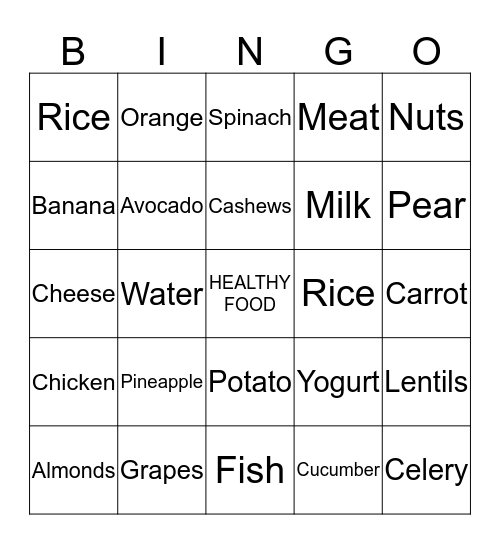 Healthy food Bingo Card