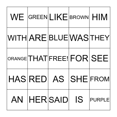 SIGHT WORDS Bingo Card