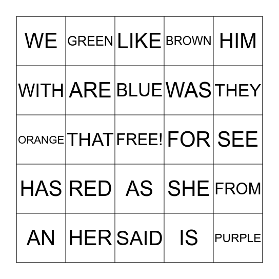 SIGHT WORDS Bingo Card