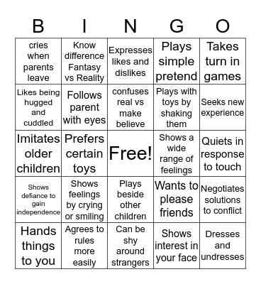 Social Emotional Development Bingo Card