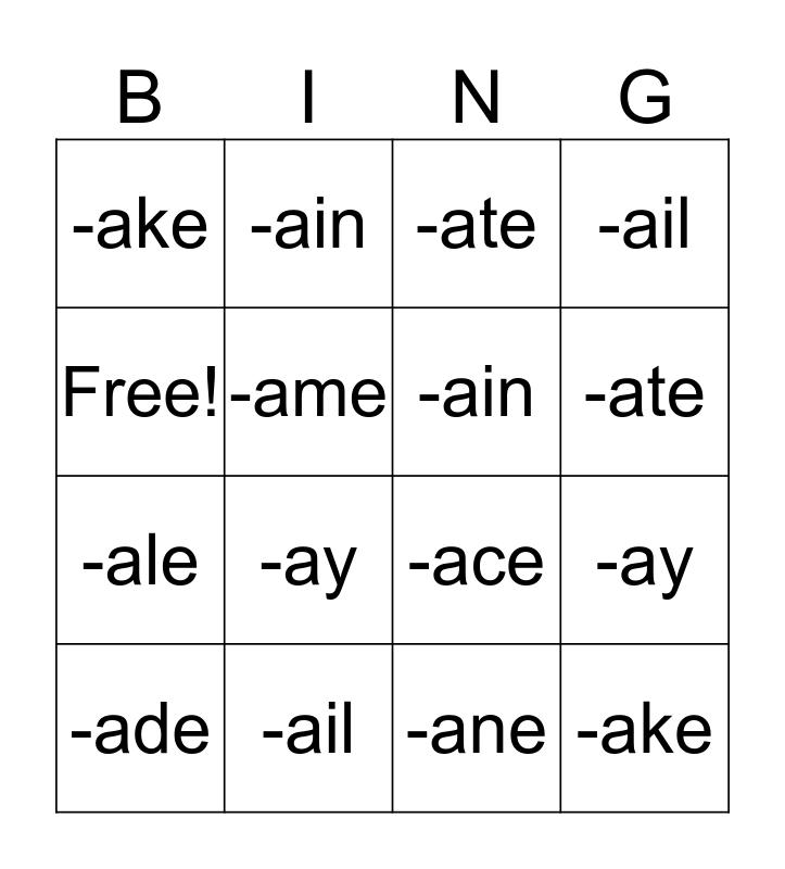 long-a-words-bingo-card