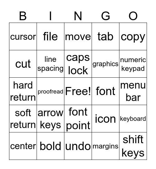 Word Vocabulary Bingo Card