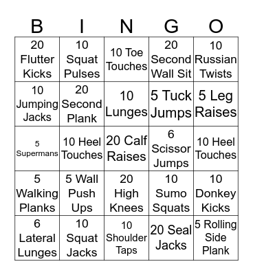 FITNESS B-I-N-G-O Bingo Card