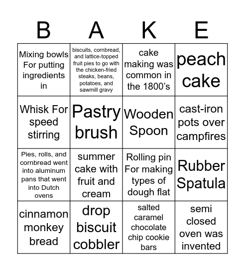 BAKER'S BINGO Card