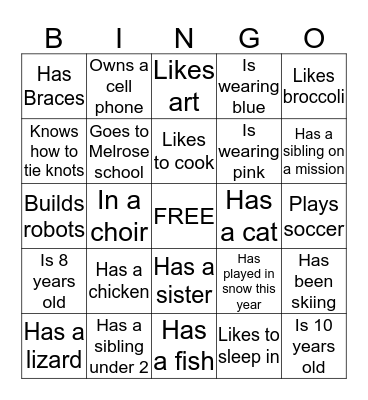 Primary Activities Get to Know you Bingo Card