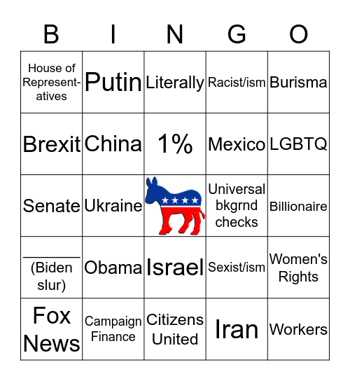 JANUARY 14 2020 DEBATE BINGO Card