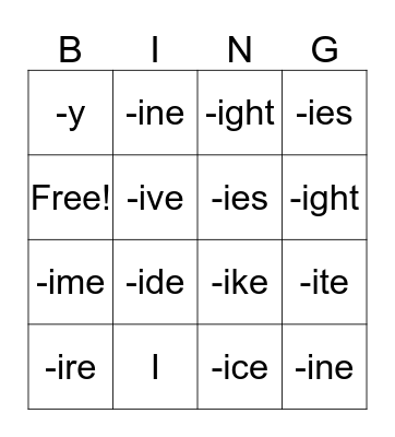 Long i Bingo Card