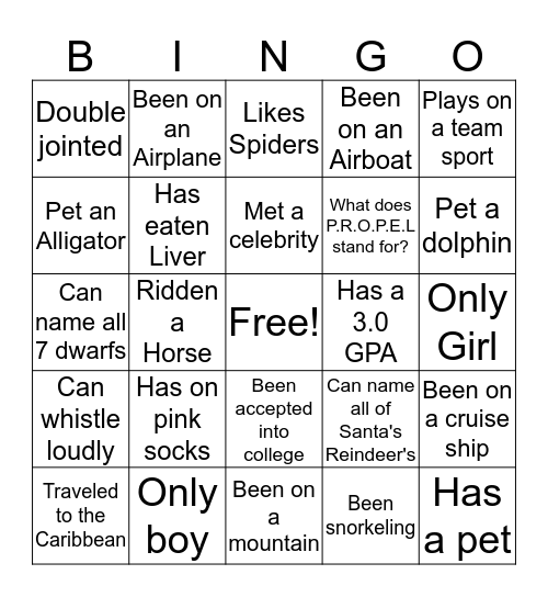 Get to know me BINGO Card