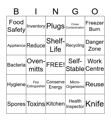 Kitchen Safety  Bingo Card