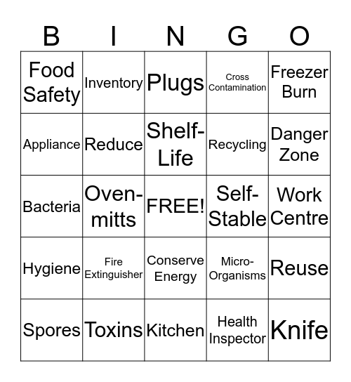 Kitchen Safety  Bingo Card