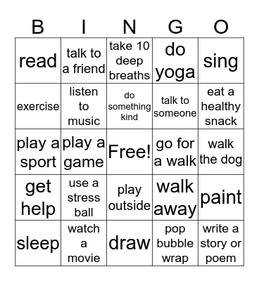 Stress Relievers Bingo Card