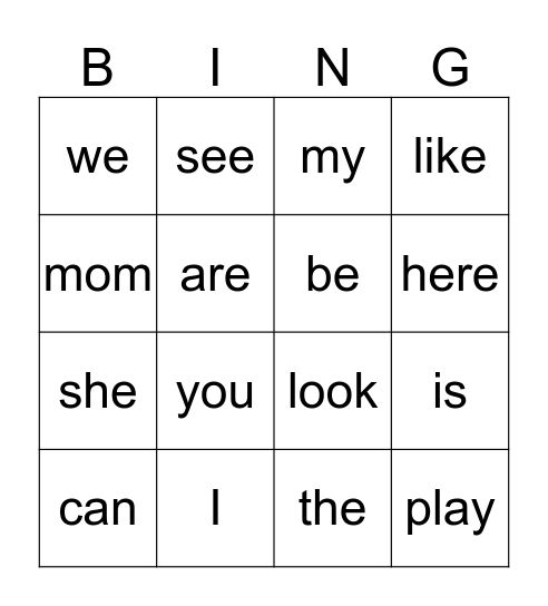 Sight Words K - 2nd Quarter Bingo Card