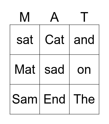 Mat Bingo Card