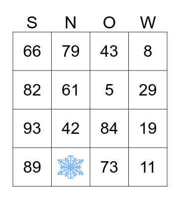 Winter Bingo Card
